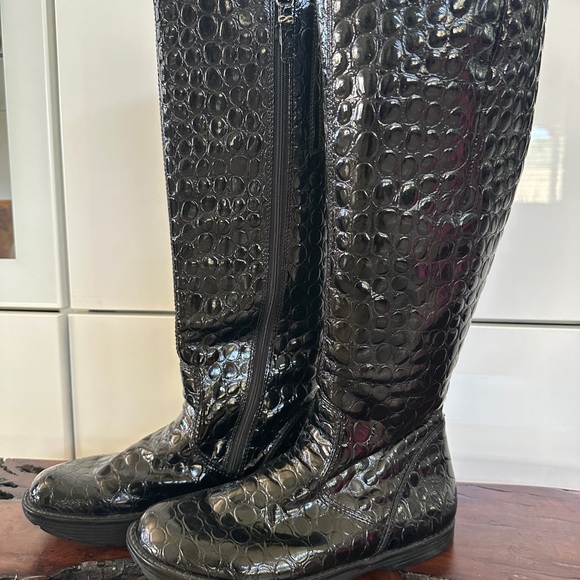 Kalso Earth Shiny Alligator Skin Pattern Boots size 6.5 Women black Mid-Calf - Picture 5 of 16